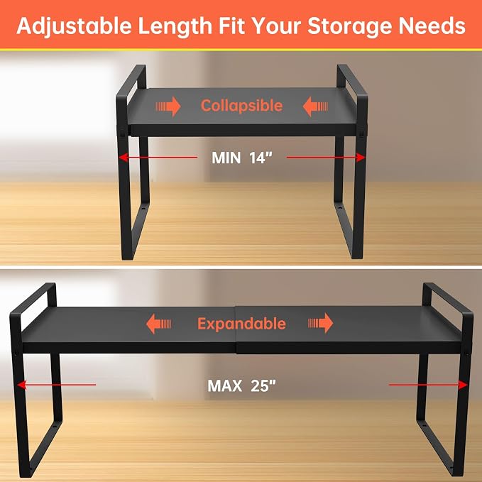 Expandable Cabinet Shelf Organizer Rack，Kitchen Cabinet Shelves 11 Inch Deep，Adjustable Storage Shelves，Pantry Shelf(1 Pack)