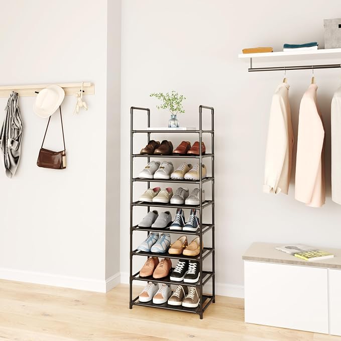 8-Tier Tall Shoe Rack for Closet, Entryway, Adjustable Sturdy Durable Shoe Shelf,Narrow Shoe Stand Organizer (17.2" W×10" D×58" H,Black)