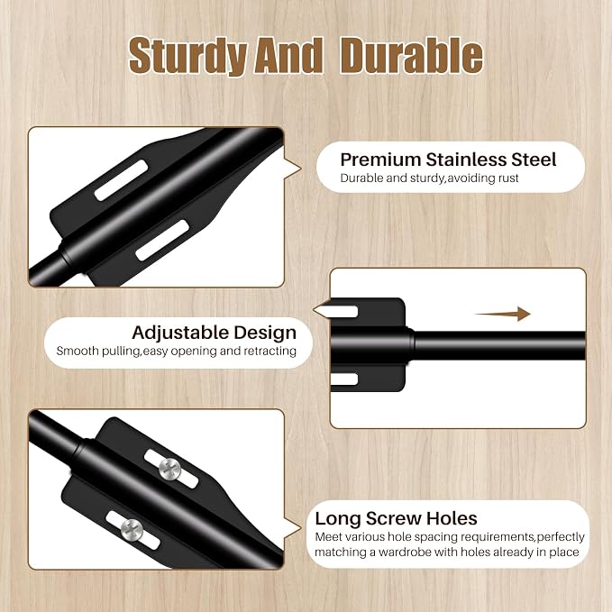 13" Valet Rod For Closet Pull Out Adjustable For Closet,1 Pack Black | 13" pull-out valet rod provides convenient hanging space for clothes in closets, bedrooms and laundry rooms.