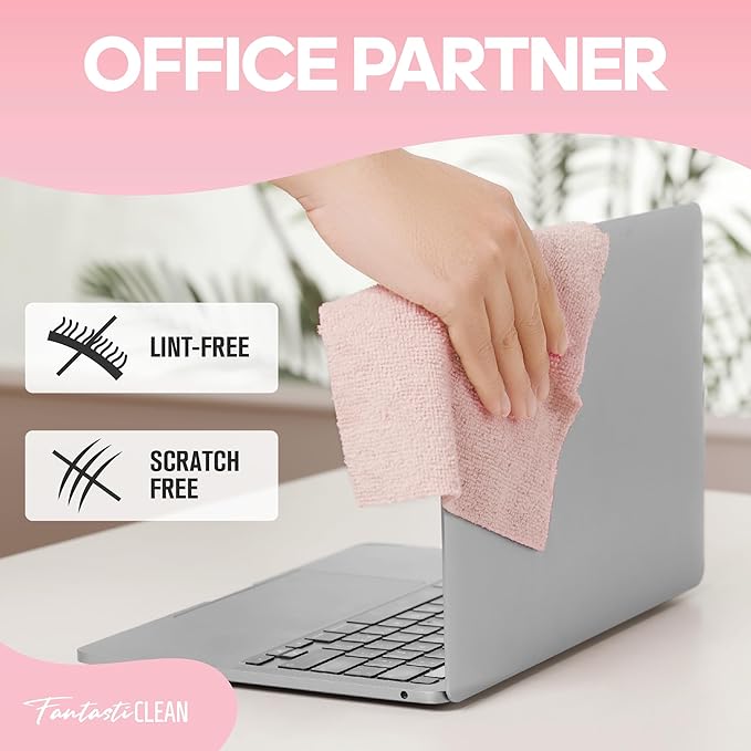 Fantasticlean Microfiber Cleaning Cloth Roll 2 Rolls 120 Pack, Tear Away Paperless Towels, 8" x 8", Reusable Washable Rags, House Kitchen, Pet, Office, Indoor Outdoor, Portable (Pink and Light-Purple)
