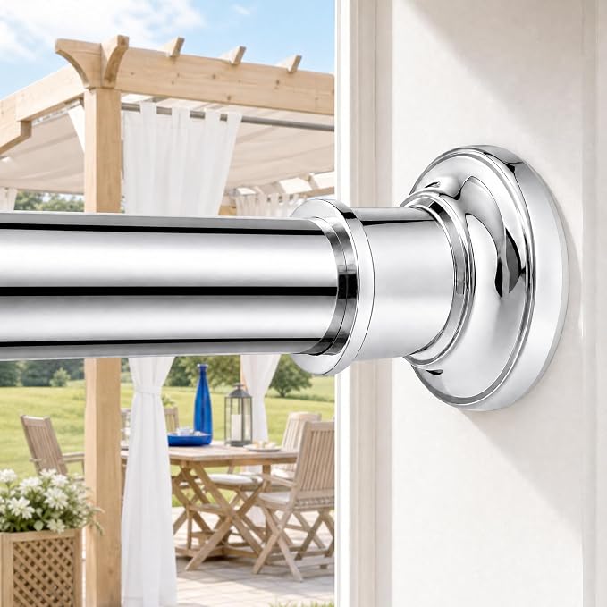 Outdoor Tension Rods No Drilling Curtain Patio Shower Bathroom Curtain Rod Windows Heavy Duty 40-120 Inch Adjustable 1.1 Inch Diameter Thick Spring No Rust