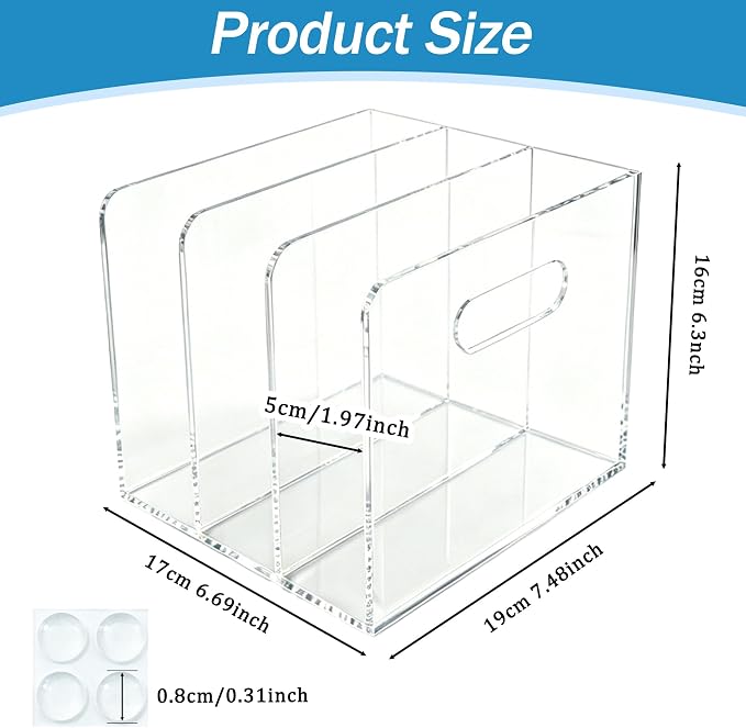 Desk File Organizer Magazine Holder 3 Vertical Acrylic Book Stand | Office Organization for Binders, Notebooks, Documents, Mail, Home Desk Decor Supplies, Classroom Storage Rack