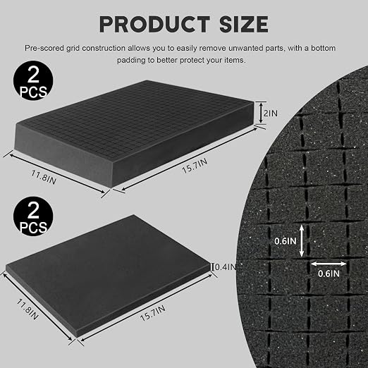 Pick and Pluck Foam Sheets, 2Pcs 16 x 12 x 2 Inch Pick Apart Foam Inserts and 2Pcs 16 x 12 x 0.4 Inch Bottom Padding for Camera Storage, Crafts, Tool Box, Storage Drawer