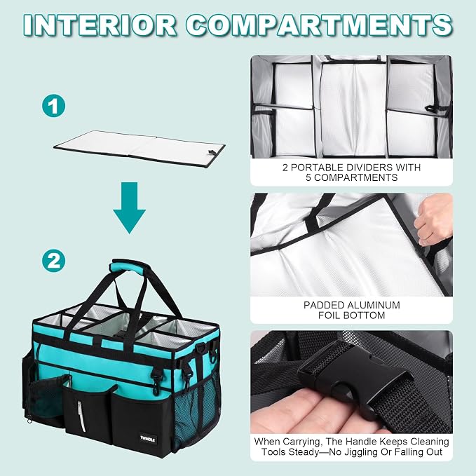 Extra-Large Wearable Cleaning Caddy With Detachable Divider,Cleaning Caddy For Cleaning Supplies Large Cleaning Supply Caddy With Adjustable Shoulder Strap & Waist Belt For Cleaners,Mint Green