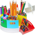 8.6" Desk Art Supply Organizer for Kids – Compact Rotating Lazy Susan Art Caddy with Dividers for Crayons, Markers & Pencils, Classroom Storage for Teachers Students Homeschool