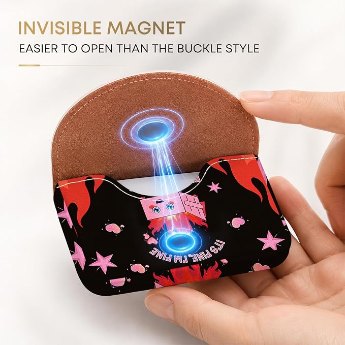 Business Card Holder，PU Leather Business Card Case Wallet Dumpster Fire | Pocket Travel Name Card Case for Men and Women Gift，Portable Magnetic Business Card Carrier for Purse