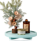 Round Decorative Tray Farmhouse Kitchen Decor Soap Dish, 10" Light Blue | Waterproof, Lightweight, Easy Clean, Wood Riser Pedestal Stand Accessories for Office Desk, Vanity, Counter, Sink
