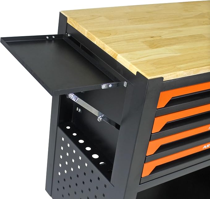 36" Tool Box with Wheels 4 Drawers Rolling Tool Cart, Wooden Top Workbench, 660lbs Total load Tool Cabinet with Locked Drawers Storage Organizer Cabinet for Garage, Warehouse, Repair Shop - Orange