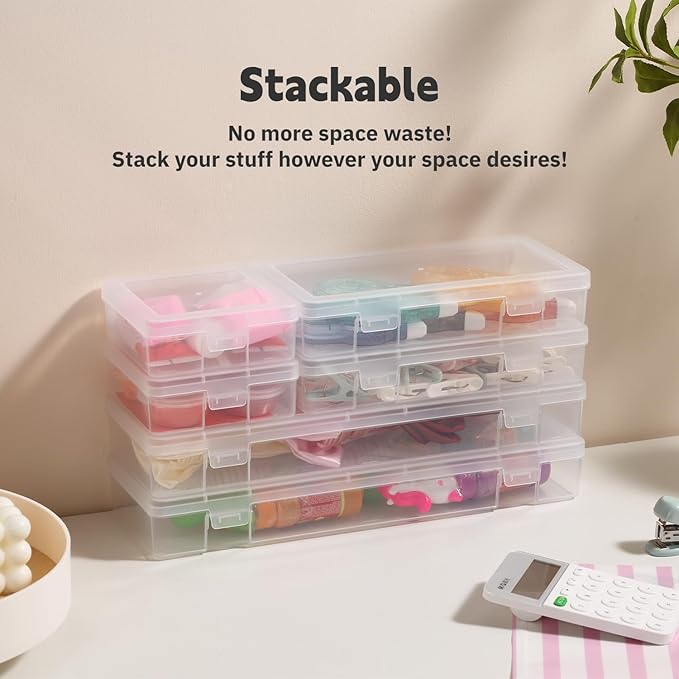 novelinks Clear Pencil Box and Small Plastic Storage Containers with Lids | 6 Pack Small + 6 Pack Medium, Board Game Storage Containers, Task Boxes for Special Education, Balloon Storage Organizer