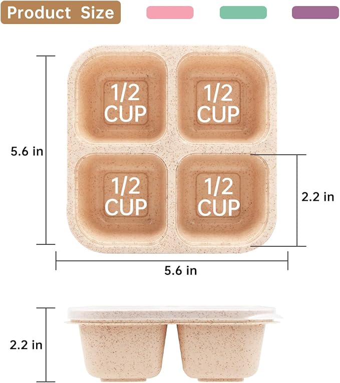 4 Pack Bento Lunch Box，4 Compartment Snack Containers，Divided Bento Snack Box，Meal Prep Containers Kids/Toddle/Adults,Food Storage Containers for School, Work and Travel