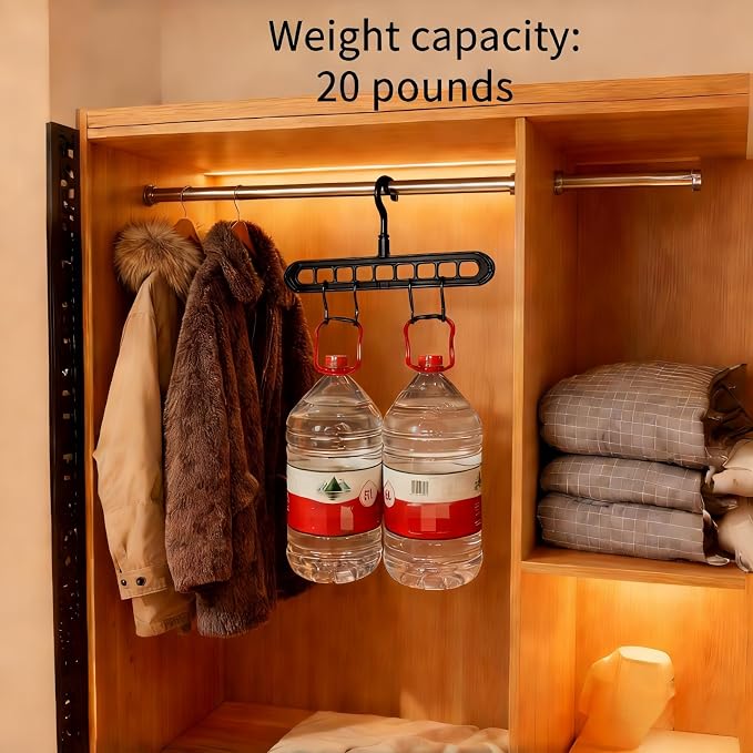 9 Space-Saving Hangers Heavy-Duty PP Plastic Tiered Hanger Organizer with Non-Slip Foldable Design, for Closet (Black, 10)