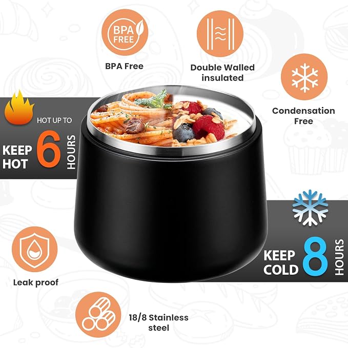 Itslife 14oz Vacuum Insulated Soup Thermo for Hot Food, Kids Lunch Container with Leakproof Buckle Lid, Wide Mouth Stainless Steel Food Jar with Spoon