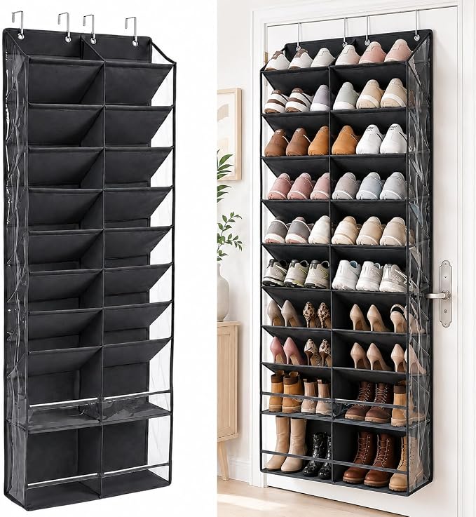 HOMELUX THEORY 10 Tier Hanging Shoe Organizer for Closet, Over the Door Shoe Organizer with Deep Pocket, Shoe Rack for Closet & Entryway, Large Capacity Storage for Boots, Sneakers & Shoes (Dark Gray)