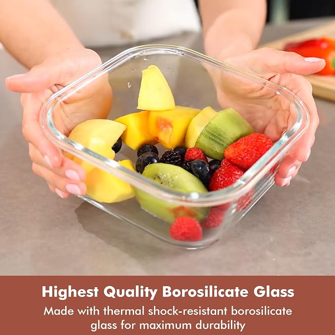 Razab 2 PC 1200ML / 41 Oz Glass Food Storage Containers with Lids - Airtight & Leakproof - Microwave/Oven/Freezer Safe - BPA Free - Ideal for Meal Prep, Storing Leftover & Lunch