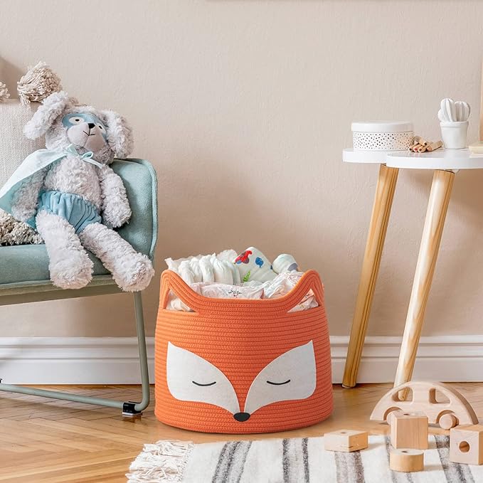 Fox Decor Basket, Large Toy Basket for Living Room, 15.7" x 11.8" | Nursery Basket for Baby Clothes, Toys, Laundry, Blanket, Cute Animal Storage Box