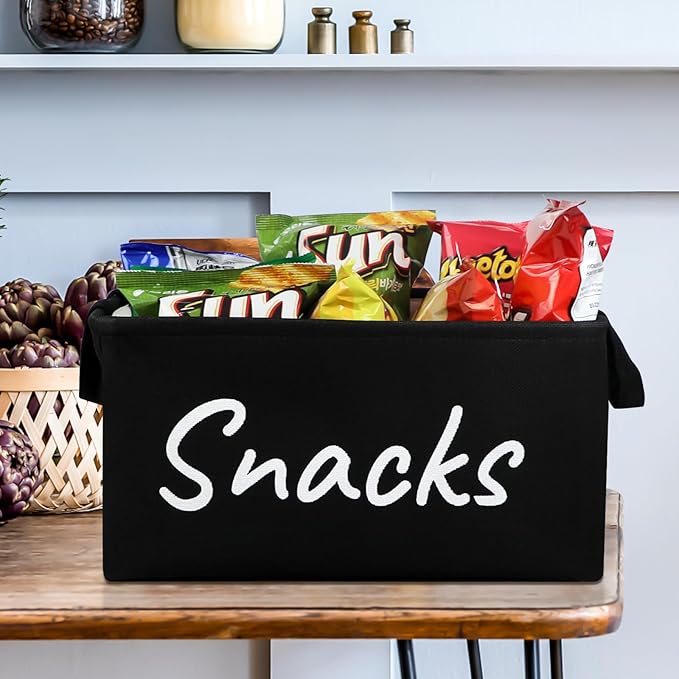 TNNTOPELE Snack Bin for Pantry - Snack Basket Organizer for Countertop - Imitation Linen Snack Storage Containers for Storing Chips, Pretzels, Cookies, Popcorn and more - Kitchen Organization