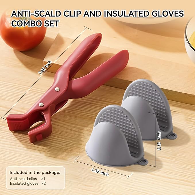 Silicone Anti-Scald Clip Oven Mitt Set,Heat Resistant Hot Bowl Dish Plate Gripper Clips Tongs Clamp Holder, Silicone Anti Slip Clip for Kitchen,Cooking,Baking,BBQ