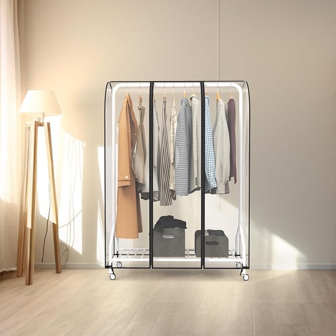 Zilink Clear Garment Rack Cover Clothes Rack Cover 43 in, Transparent | Waterproof, Dustproof, Breathable, 2 Durable Zippers, Clothing Rack Cover for Garment Rack (Rack Not Included)
