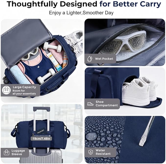 FIORETTO Women's Gym Duffle Bag with Shoes Compartment, 30L Capacity, Ideal for Travel, Gym, Sports, Duffel, Weekender