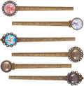 SUNNYCLUE 12PC DIY 6 Sets Ruler Pendant Tray Kit Round Cabochon Setting Blanks with Clear Domed Glass Cabochon for Alloy Bookmark Making, Antique Bronze