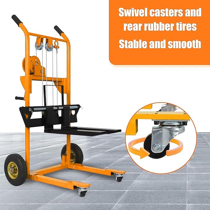 Tory Carrier Material Lift Winch Stacker, 440 lbs Capacity Pallet Stacker, 35.4" Lifting Height, Pallet Truck Dolly, Swivel Casters Lift Table Cart, Forklift with Steel Platform(Yellow)