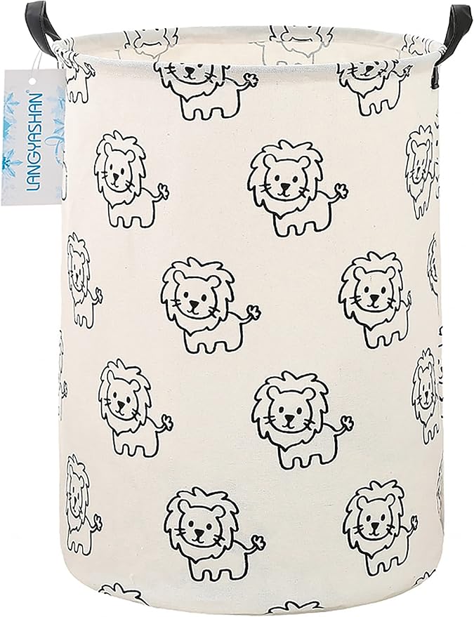 LANGYASHAN Laundry Basket Canvas Fabric Collapsible Organizer Basket for Storage Bin Toy Bins Gift Baskets Bedroom Clothes Children Nursery Hamper (Lion)