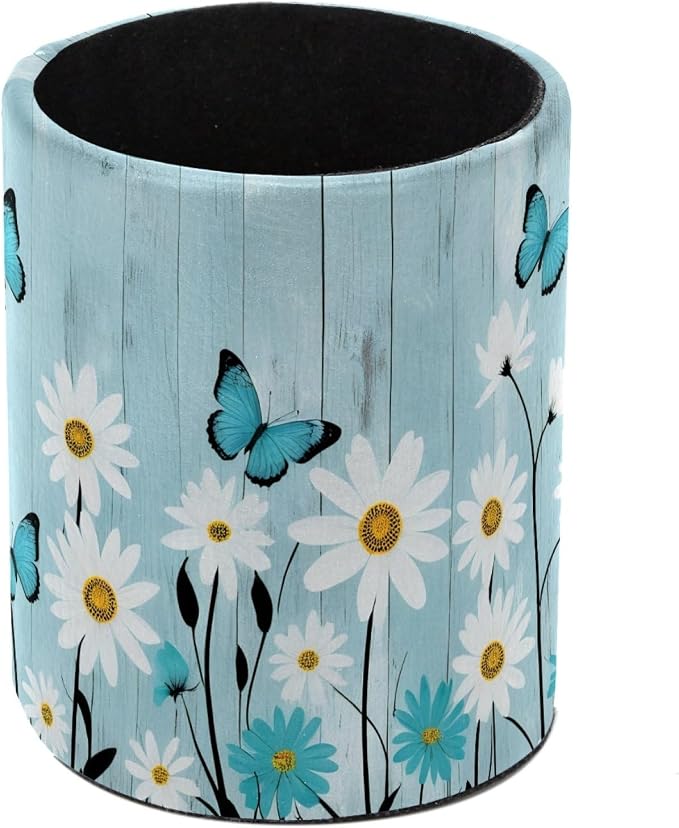 Vintage Farmhouse Flowers Pen Holder Pencil Organizer for Desk, 3.1” x 3.1” x 3.9” Pencil Cup Office Supplies, Large Capacity Cute Pen and Makeup Brush Holder for School, Desktop