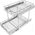 Sikarou Pull Out Cabinet Organizer 17" W x 21" D 2-Tier Individual Slide Out Drawer Pantry Shelf Storage for Kitchen Base Cabinet Organization for Kitchen, Bathroom, Pantry, Chrome