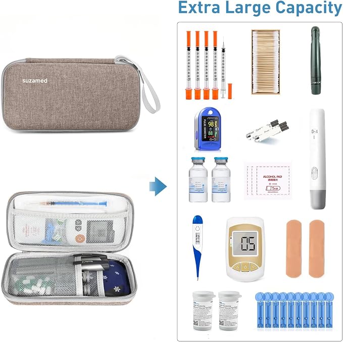 suzamed Insulin Cooler Travel Case,EVA Insulation Travel Medicine Kit with 2 Ice Packs for Diabetes Care,Insulin Pen and Other Diabetic Supplies (Brown)