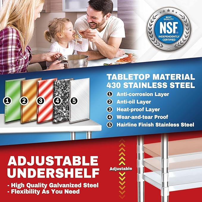 DuraSteel 30x12 Stainless Steel Work Table - NSF Commercial Prep Metal Table - Outdoor Pizza Oven Stand w/Under Shelf - Kitchen Island Laundry Utility Garage Microwave Stand Large Rolling Storage Cart