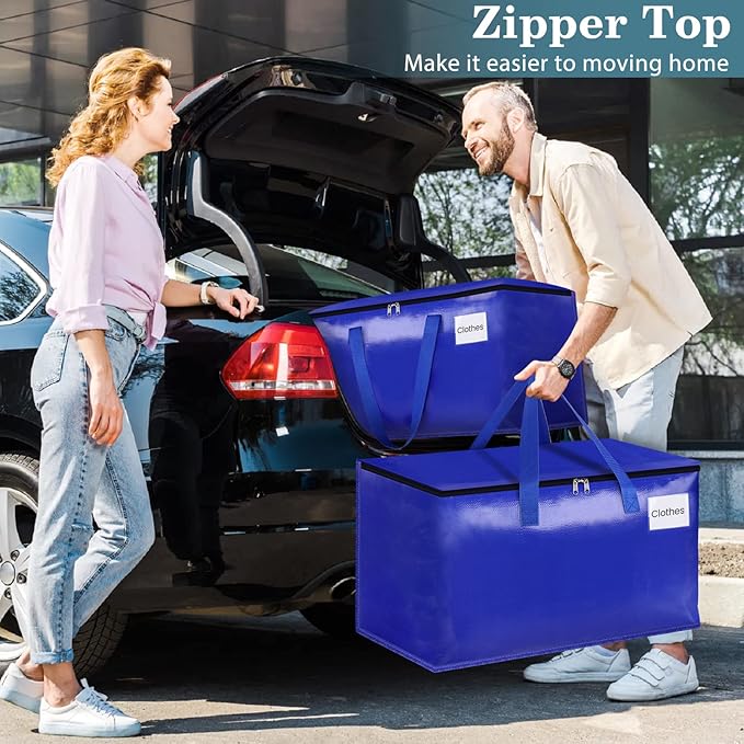 HomeHacks Moving Bags Heavy Duty with Strong Zippers and Handles Collapsible Moving Supplies, Storage Totes for Packing & Moving Storing 125L,10-Pack, Blue
