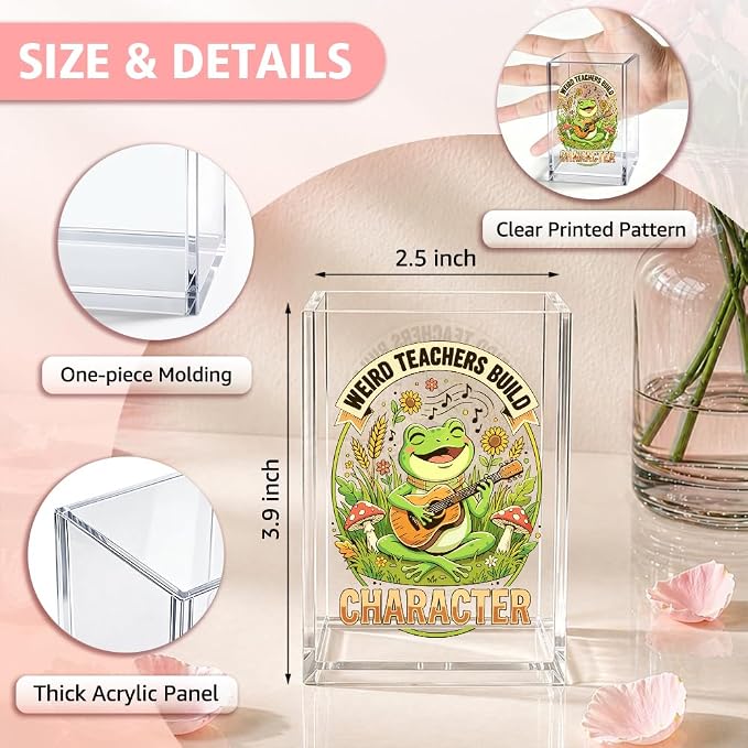 Funny Weird Teachers Build Character Acrylic Pencil Holder Cup | Frog Teacher Pen Holder for Teacher School Frog Lover Counselor Coworker, Appreciation Teachers Day Gifts, Desk Accessories