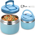 MAXSO 14oz Vacuum Insulated Food Jar with Spoon Buckle Lid, Kids Soup Thermo for Hot Food Wide Mouth Leakproof Stainless Steel Lunch Container - Sky Blue