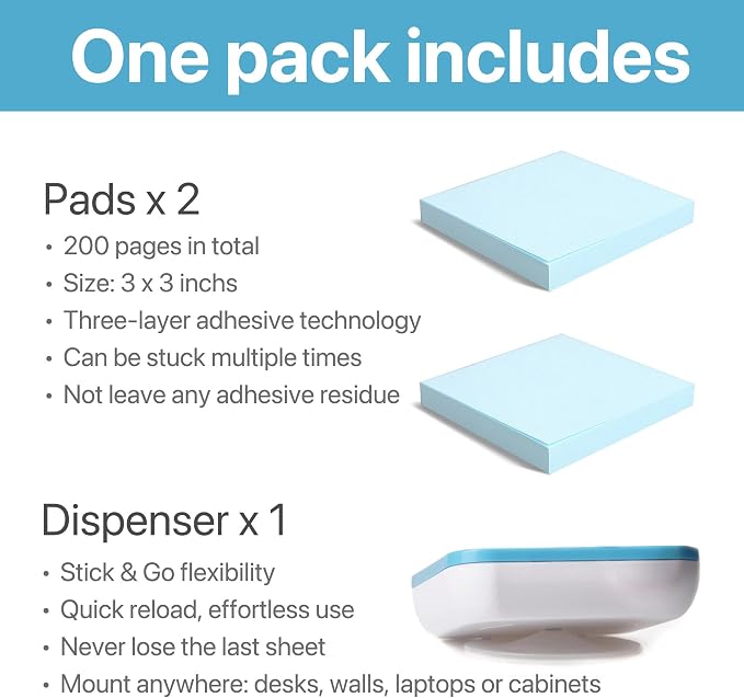 Sticky Note Organizer with 2 Pads - 3x3 Inch Note Holder, Reusable Stick-On Desktop Dispenser for Office/Home (White, Green, Blue, Pink) - Compact & Clutter-Free Design(White)
