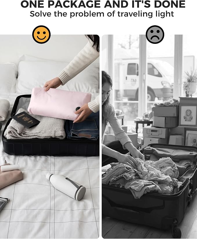Compression Travel Laundry Bag for Dirty Clothes, Pump-Free Laundry Bag for Suitcase & Dorm, Waterproof Wet Dry Clothes Organizer, Large Capacity Space Saving Travel Bag (1 Pcs)(Pink, L)