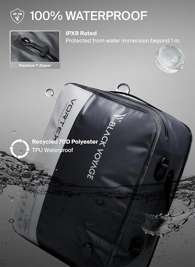 Black Voyage Reusable Vacuum Compression Travel Bag for Carry-On Suitcase and Backpack, Recycled IPX8 Waterproof Space Saver Vacpack (2-Pack, 41L - Pump Included)