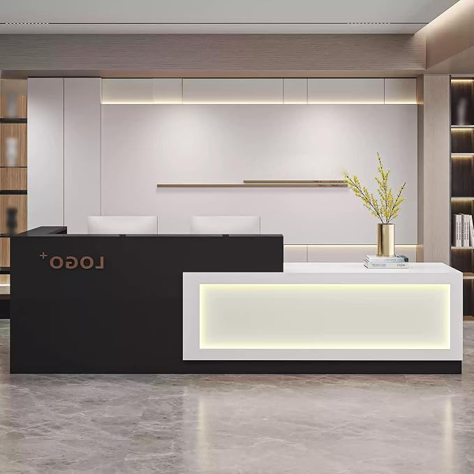 Modern Reception Desk with Counter, Front Desk Reception Counter with Lockable Drawer, Keyboard Tray & Storage Cabinet, Solid Wood Receptionist Table for Salon Office Lobby (A - Right, L 160cm/63in)