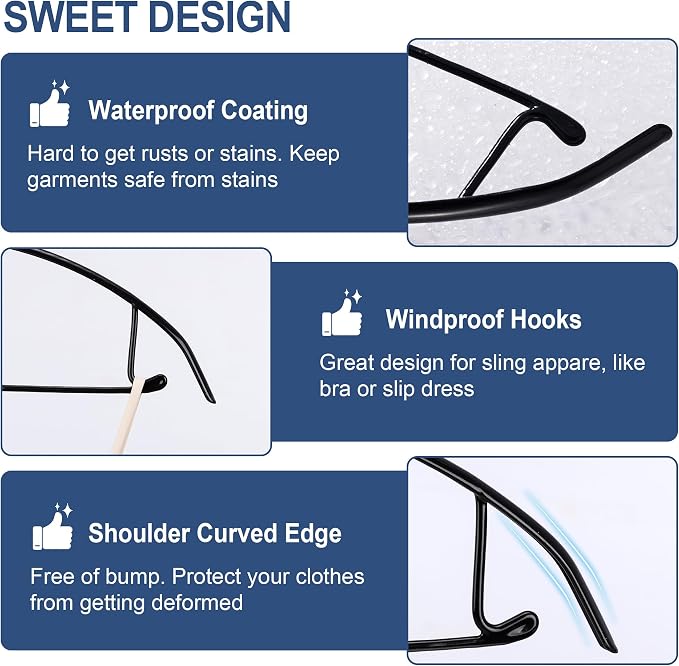 Sweater Hangers No Shoulder Bump, Non-Slip Rubber & Rust-Free Metal | Heavy Duty and Ergonomic Curved for Closet Clothes like Suits Coats Pants Dresses or Shirts, Set of 5, Black Coated