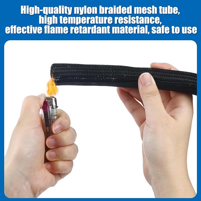 Pangda 50ft Split Wire Loom Tubing Flame Retardant Braided Cable Sleeve Split High Temperature Cable Conduit Auto Wire Conduit for Industrial Electrical Tinsel Automotive Marine(50 Ft, 1/4")