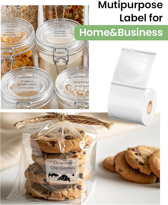 Phomemo Labels - M110/M100/M220/M108/M250/M160 Thermal Paper,230 Labels/Roll, 1.57"x1.18"(40x30mm) Frosted Clear Thermal Label for Barcode/Address/Mailing/Logo/Business/Home Tag