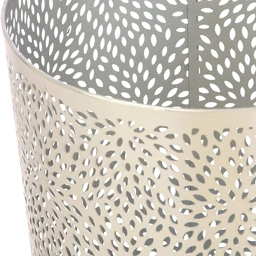CosmoLiving by Cosmopolitan Metal Floral Trash Can 9" x 9" x 10", Silver | Office trash can, small waste bin, bathroom waste basket small, laser carved design, 9 x 9 x 10 in