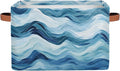 Rectangular Storage Bins Abstract Blue Waves Collapsible Fabric Storage Basket Organizer with Handles for Nursery Bedroom Bathroom