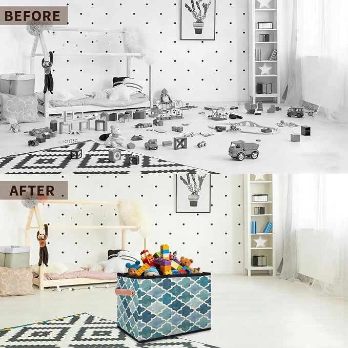 Retro Morocco Tile Closet Storage Bin, Foldable Storage Baskets for Shelves, Decorative Shelf Organizer Geometric Fabric Cube Bin for Living Room Bedroom Home Dorm