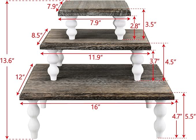 Ikee Design 3 Pcs Set Wooden Display Riser, Cupcake Dessert Display Riser, Countertop Centerpiece Dessert Serving Stand, Artificial Plant Stand for Garden Decor, Coffee Color