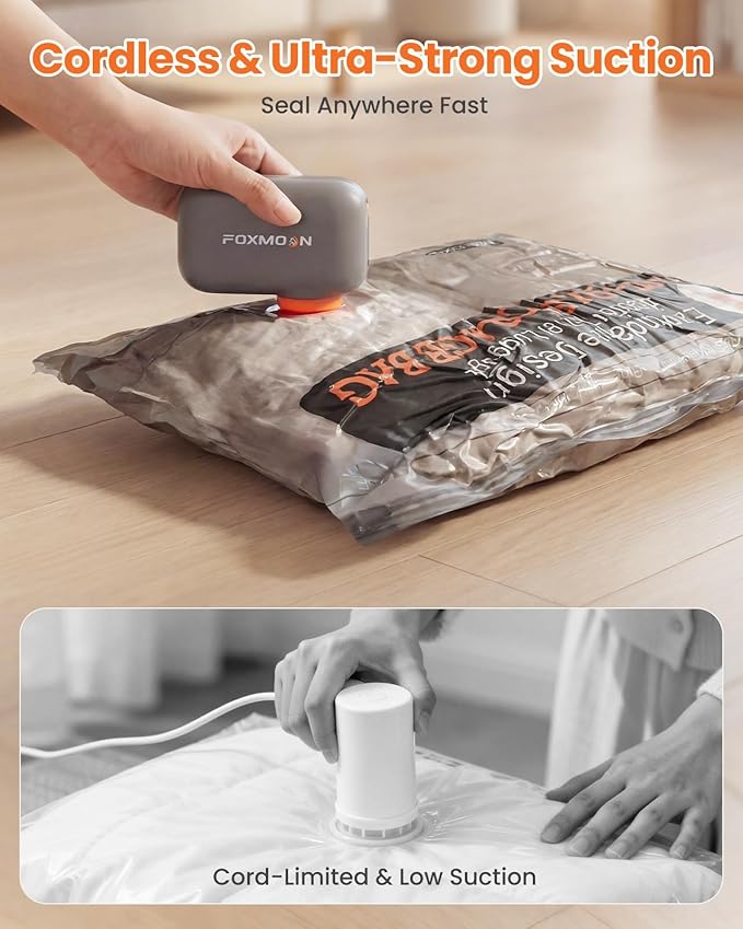 Travel Vacuum Bags for Clothing with Rechargeable Electric Pump, 9 Pack Compression Packing Storage Bags for Luggage and Suitcase, Space Saver Seal Bags for Cruise and Vacation