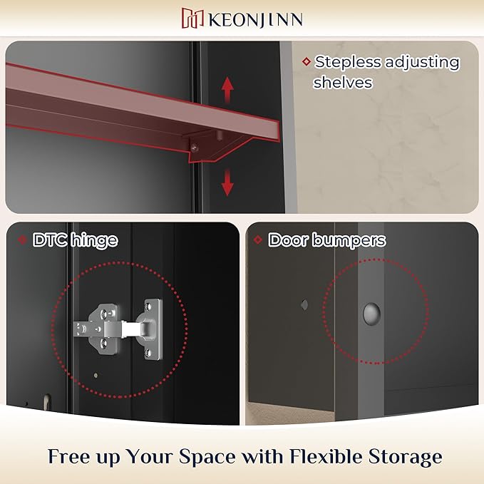 Keonjinn 40" x 30" Medicine Cabinets with Mirror for Bathroom, Brushed Nickel Recessed or Surface Wall-Mounted Aluminum Alloy Framed Beveled Mirror, Farmhouse Bathroom Mirror with Storage Cabinet