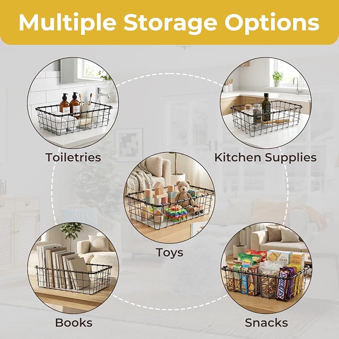 12PK Wire Baskets for Pantry Storage and Organization, Storage Baskets for Shelves with Liners, Kitchen Baskets, Bronze