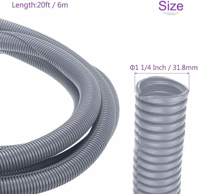 DMiotech 20ft Wire Loom Split Tubing 1 1/4 Inch(31.8mm) ID, Cord Protectors from Pet Flexible Conduit Cable Management for Office Home Garden, Gray