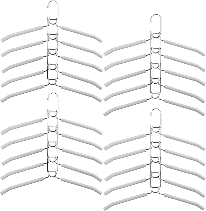Space Saving Hangers for Clothes 4 Pack Closet Storage | Heavy Duty Non-slip Foam Padded, Detachable Design. Fits Shirts, Coats, Suits. Perfect Storage for Dorms & Apartments Grey