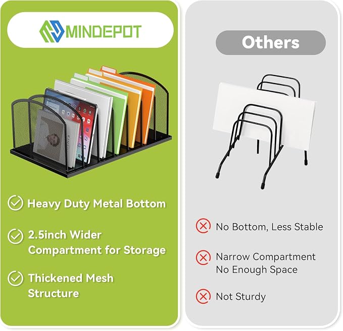 MINDEPOT Desk File Organizer 7 Sections Upright Mesh File Sorter Organizer for Desk, Office Organization File Holder for Home, Office & Classroom (Black, 2Pack)